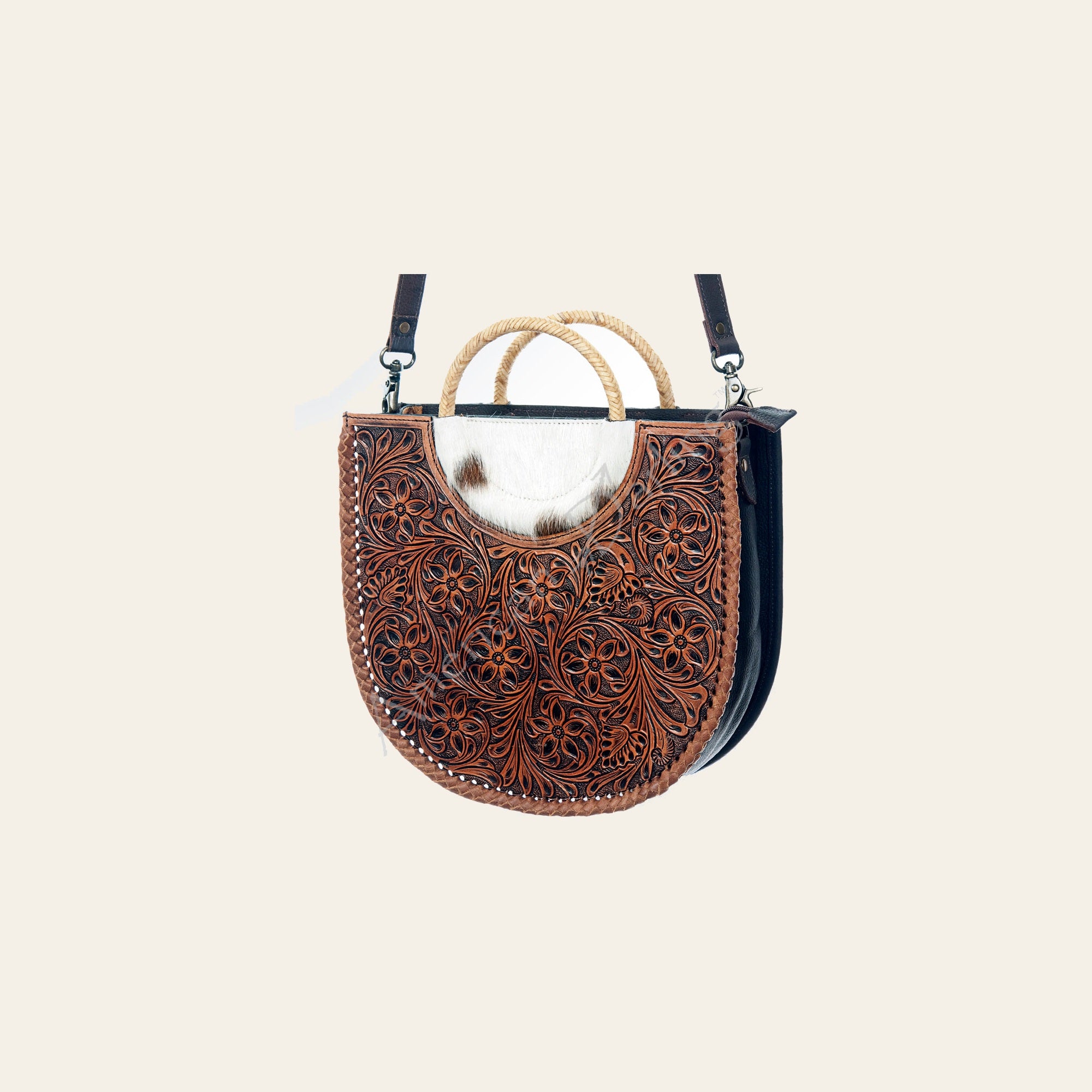 American Darling Tote Bag Hand Tooled Floral Carved Hair-On Cowhide Genuine Leather Western Purse with YKK Zipper