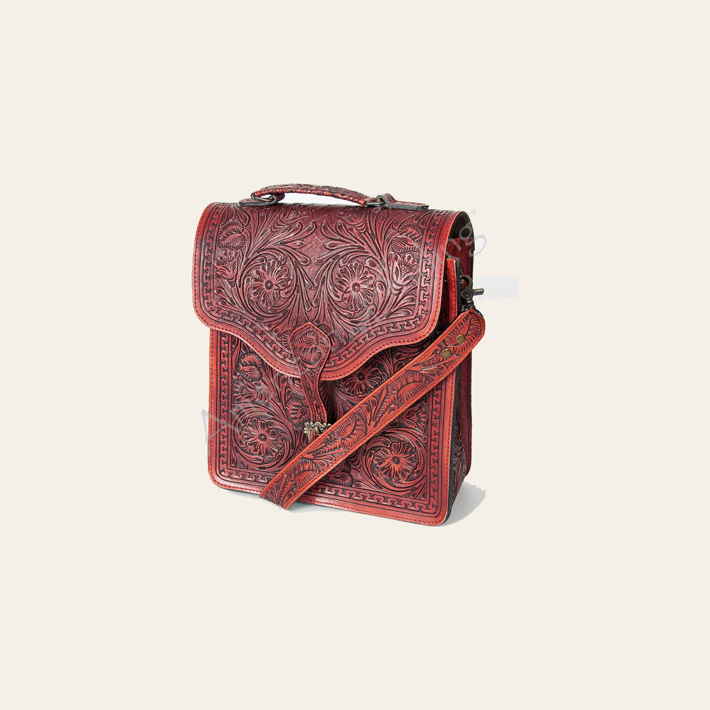 American Darling Messenger Bag Hand Tooled Floral Carved Genuine Leather Western Purse with YKK Zipper