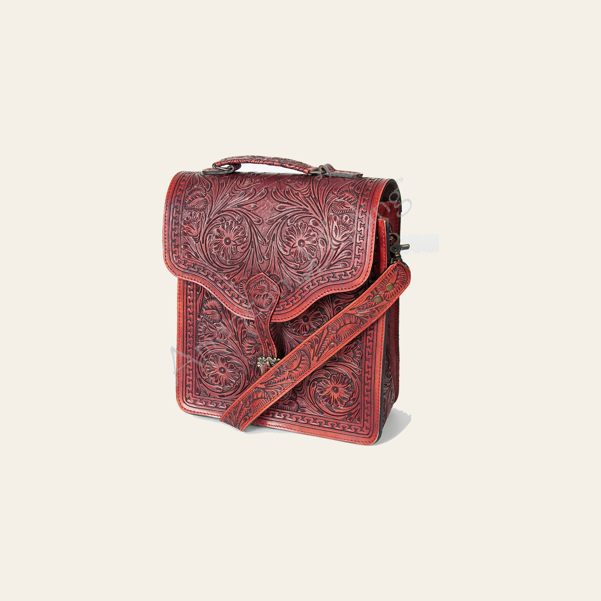 American Darling Messenger Bag Hand Tooled Floral Carved Genuine Leather Western Purse with YKK Zipper