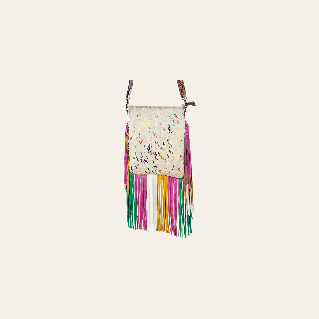 American Darling Large Cross body Bag Hair-On Cowhide Genuine Leather Western Purse with Fringes and Tooled Strap