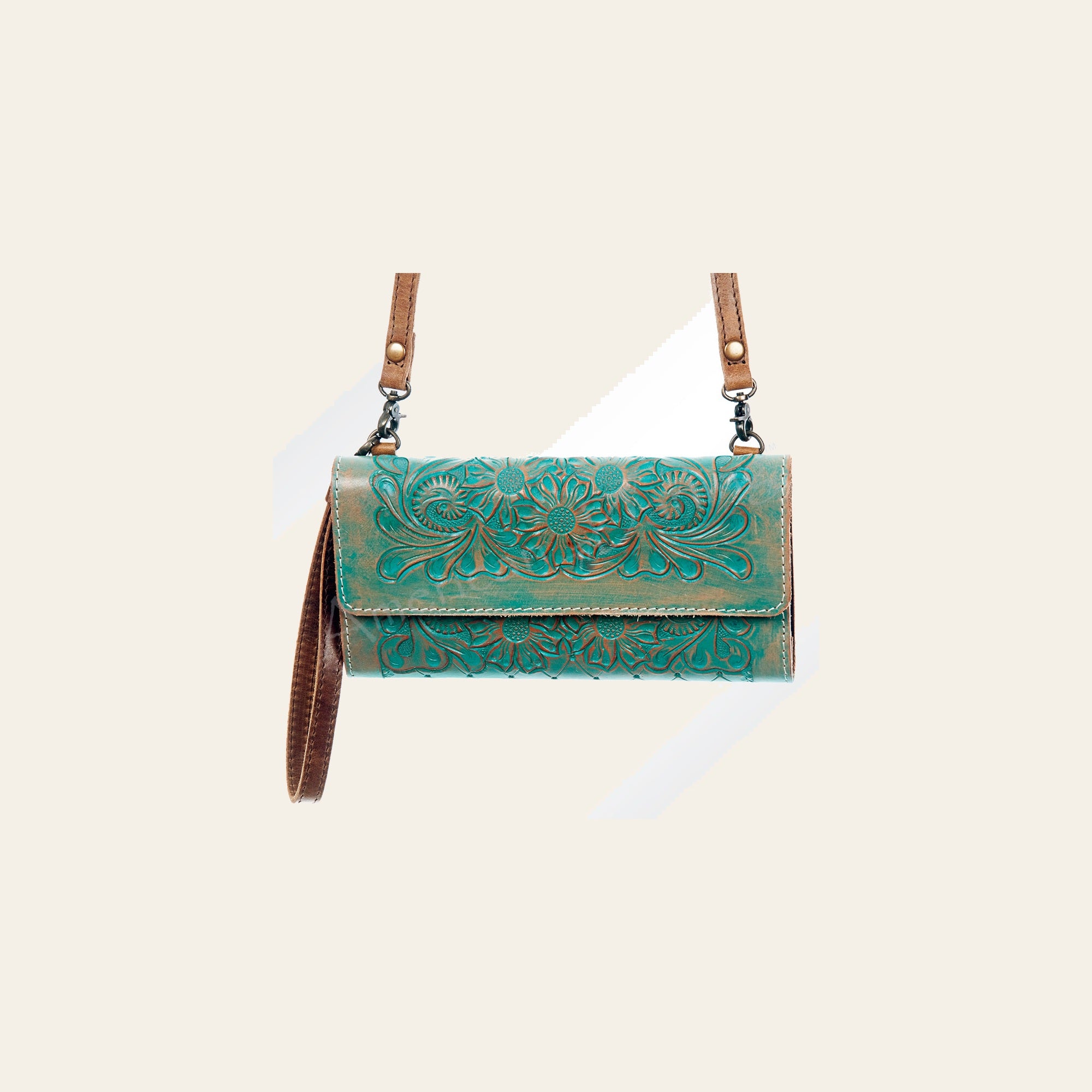 American Darling Wallet Bag Hand Tooled Floral Carved Genuine Leather Western Purse with YKK Zipper