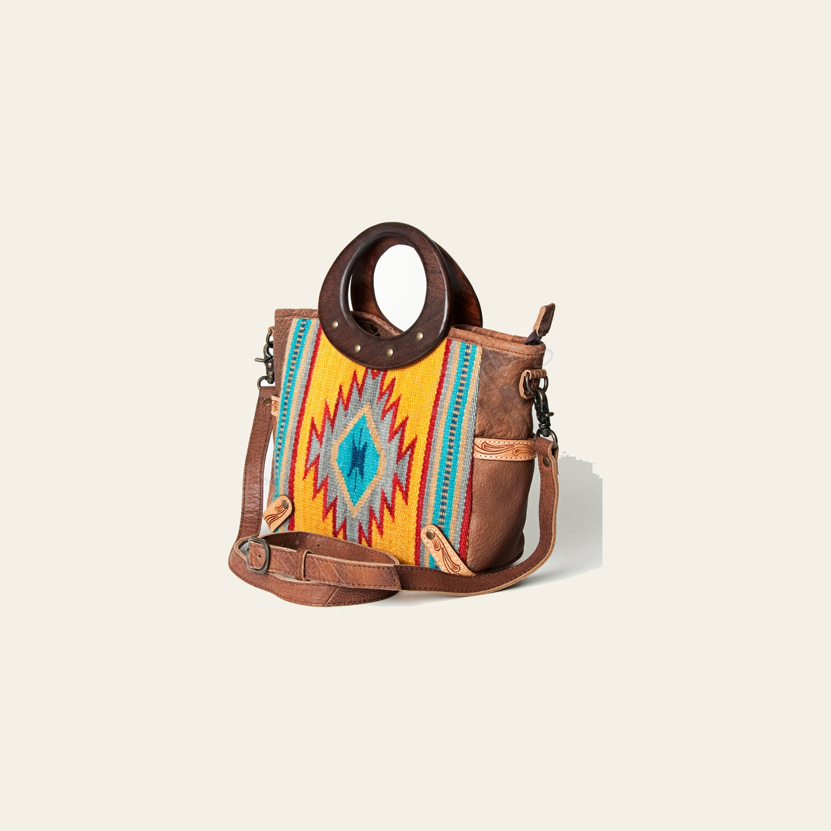 American Darling Tote Bag Hand Woven Saddle Blanket Genuine Leather Western Purse with Hand Tooled Trim & YKK Zipper