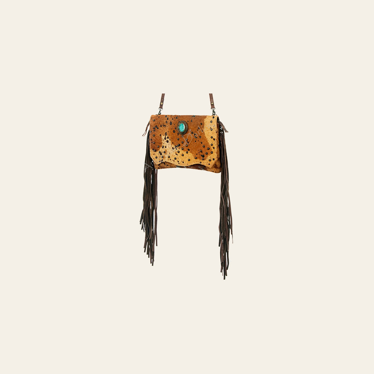 American Darling Small Cross body Bag Hair-On Cowhide Genuine Leather Western Purse with Turquoise Concho and Fringes