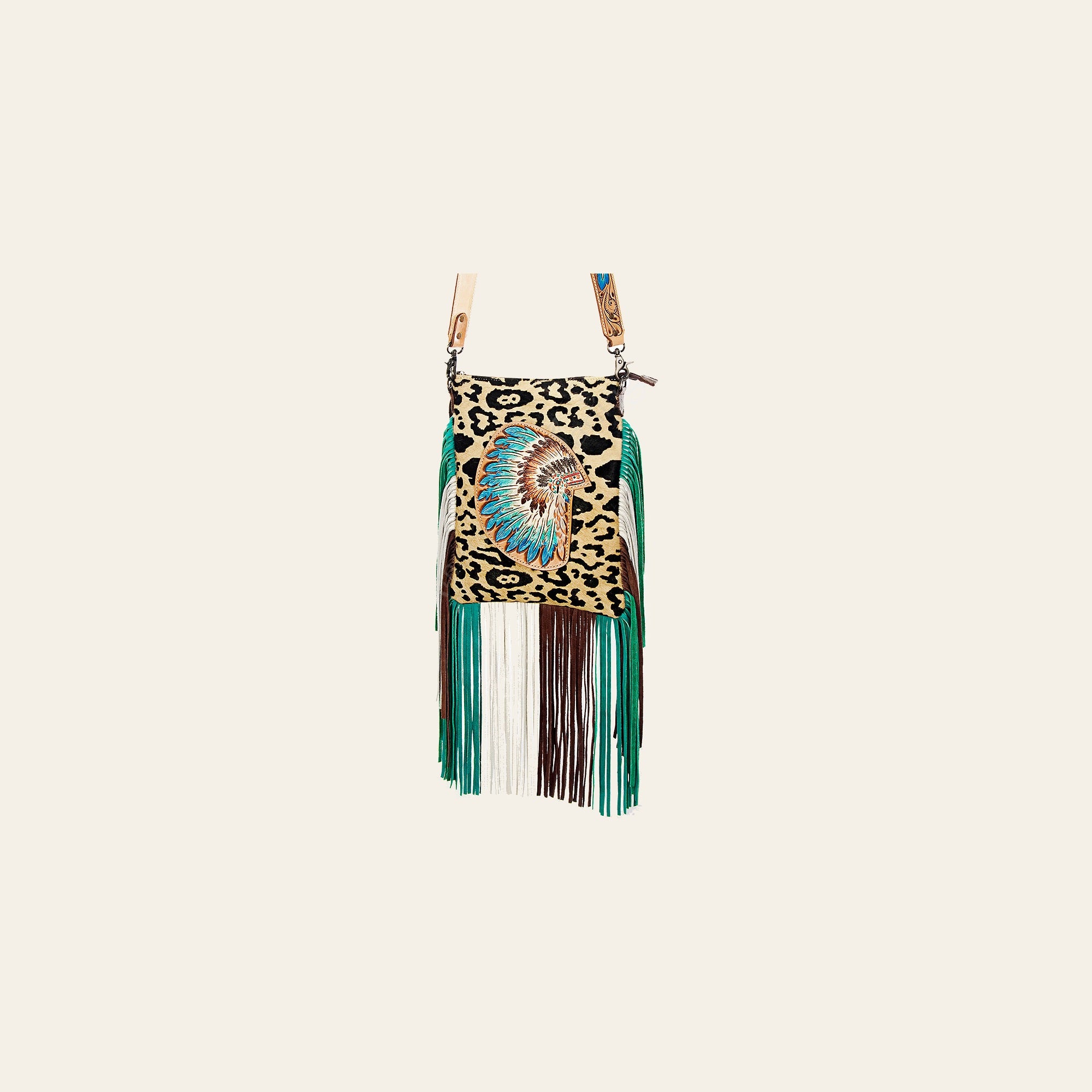 American Darling Cross body Bag Hand Tooled Floral Carved Cowhide Genuine Leather Western Purse with Fringes & YKK Zipper