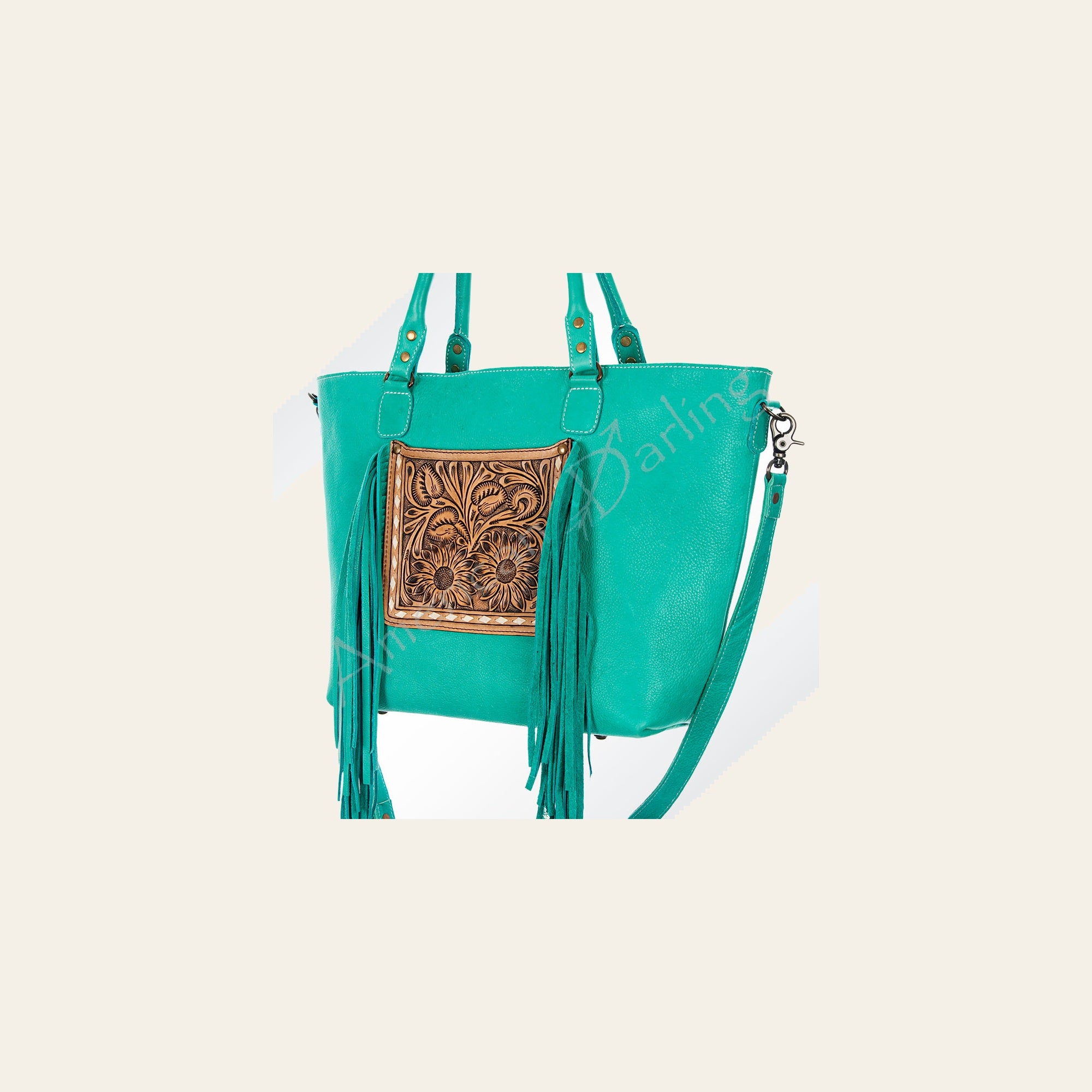 American Darling Tote Bag Hand Tooled Floral Carved Genuine Leather Western Purse with Fringes & YKK Zipper