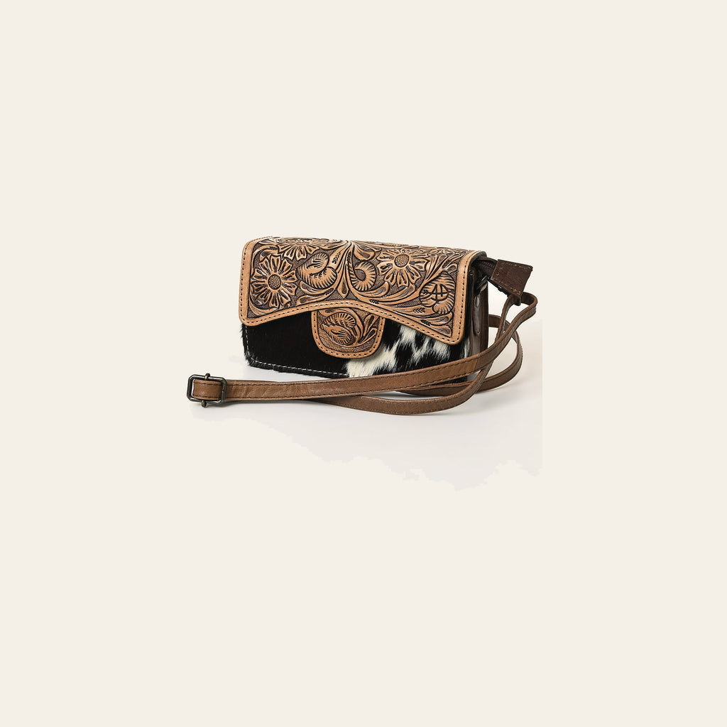 American Darling Wallet Bag Hand Tooled Floral Carved Cowhide Genuine Leather Western Purse with YKK Zipper