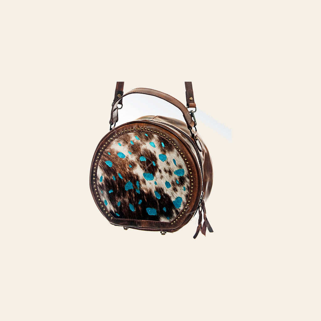 American Darling Canteen Bag Western Hair-On Cowhide Genuine Leather Round Crossbody Purse with Rivetted Detail for Women
