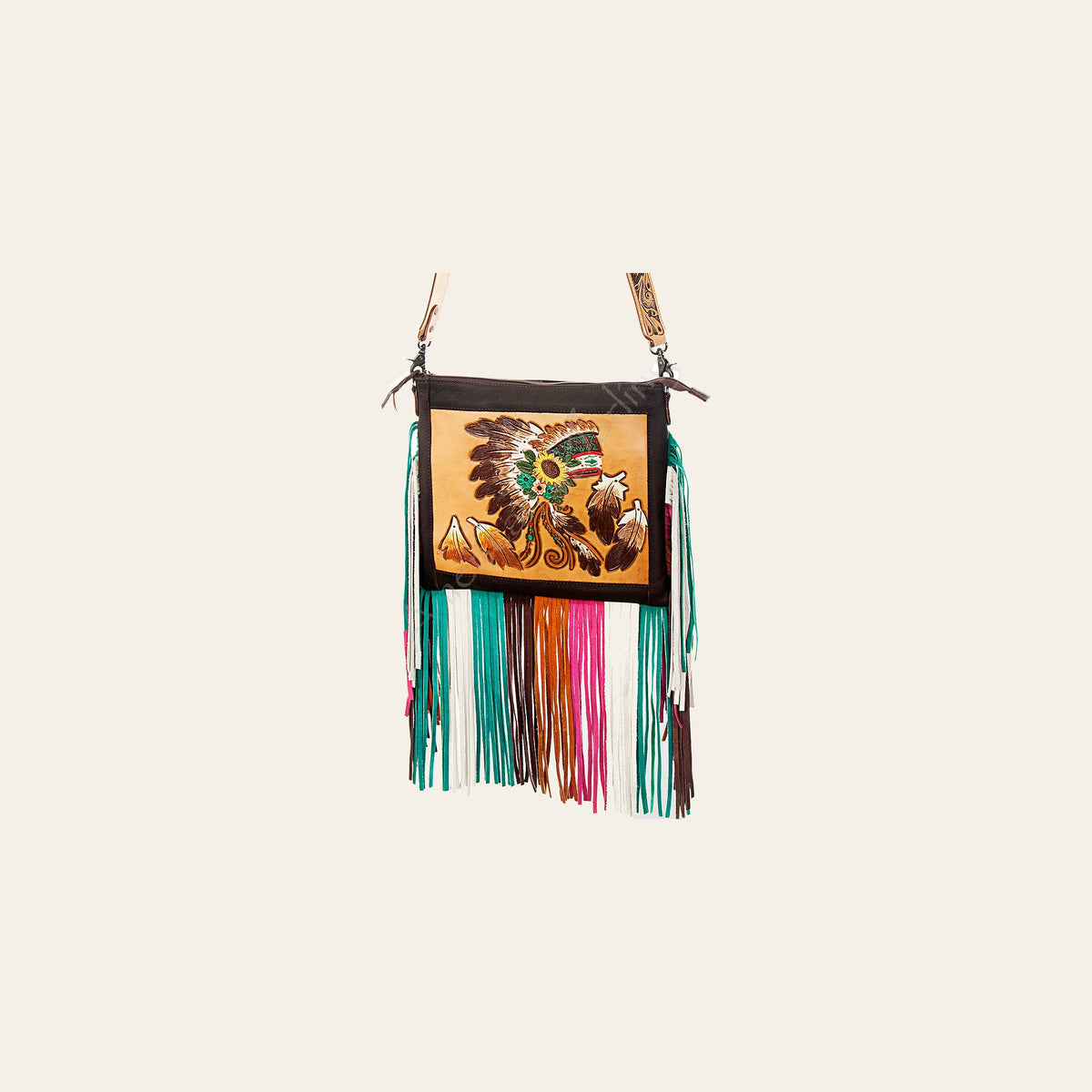 American Darling Cross body Bag Hand-Tooled Floral Genuine Leather Western Purse with Fringes and YKK Zipper for Women