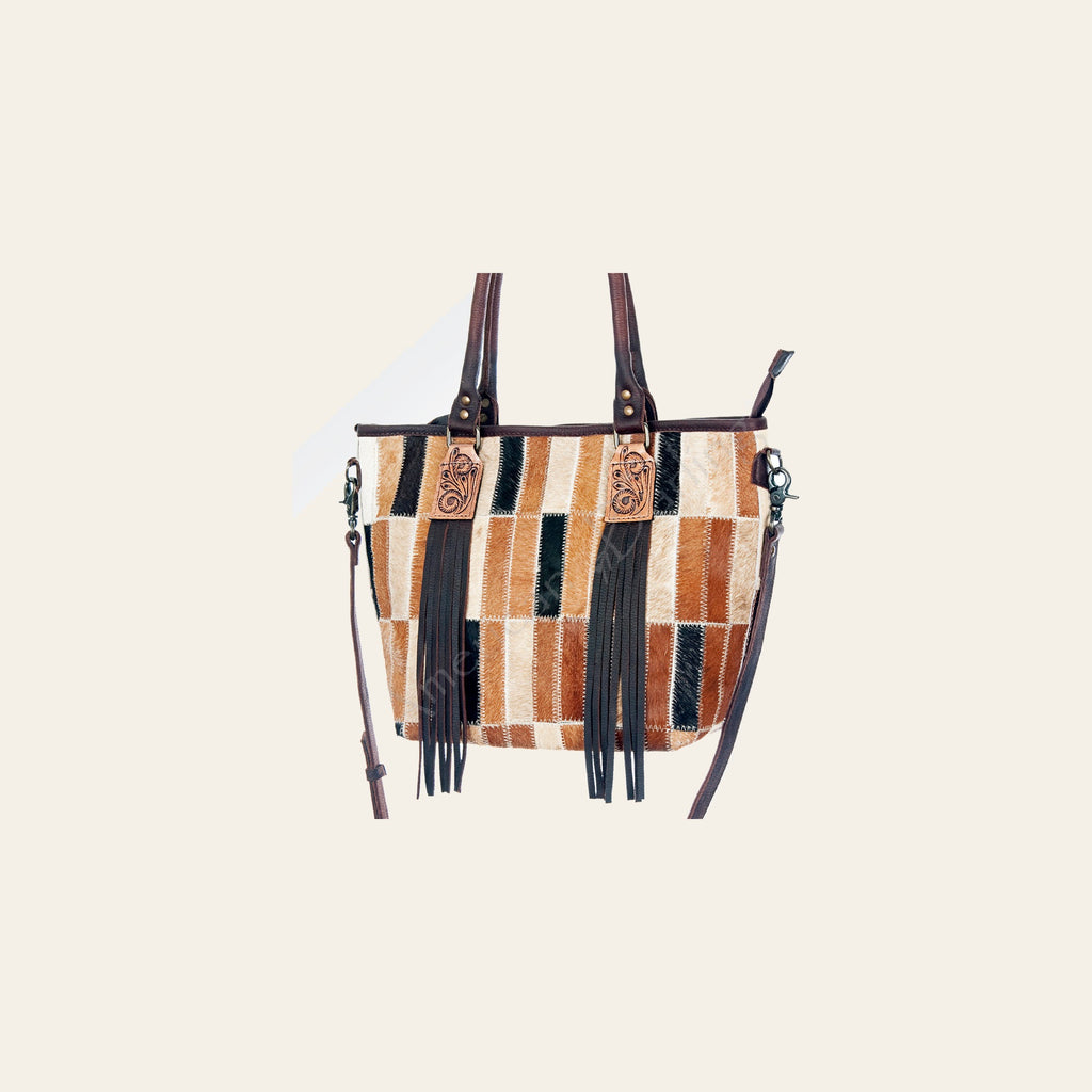 American Darling Tote Bag Western Genuine Leather Shoulder Purse with Fringes and Hair-On Cowhide