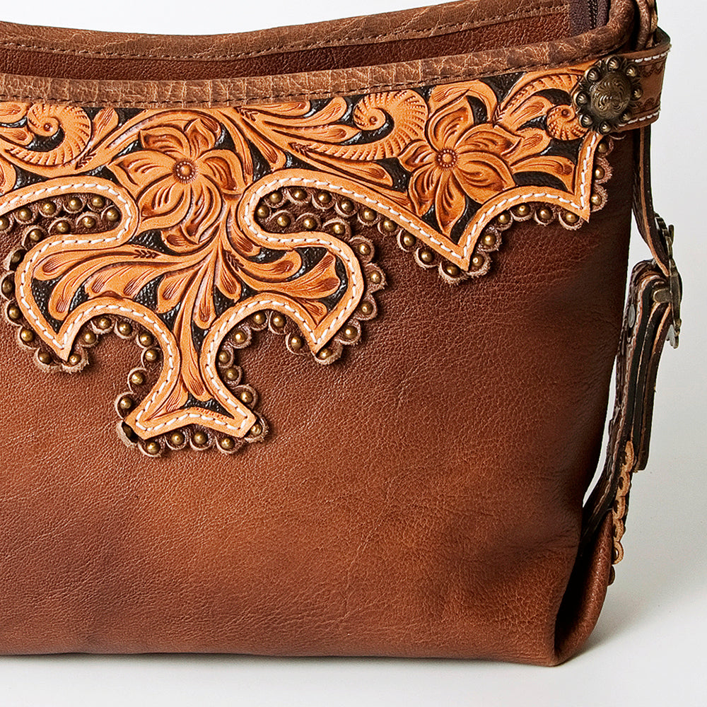 American Darling Hobo Bag Western Hand Tooled Floral Genuine Leather Purse with Rivetted Detail and YKK Zipper for Women