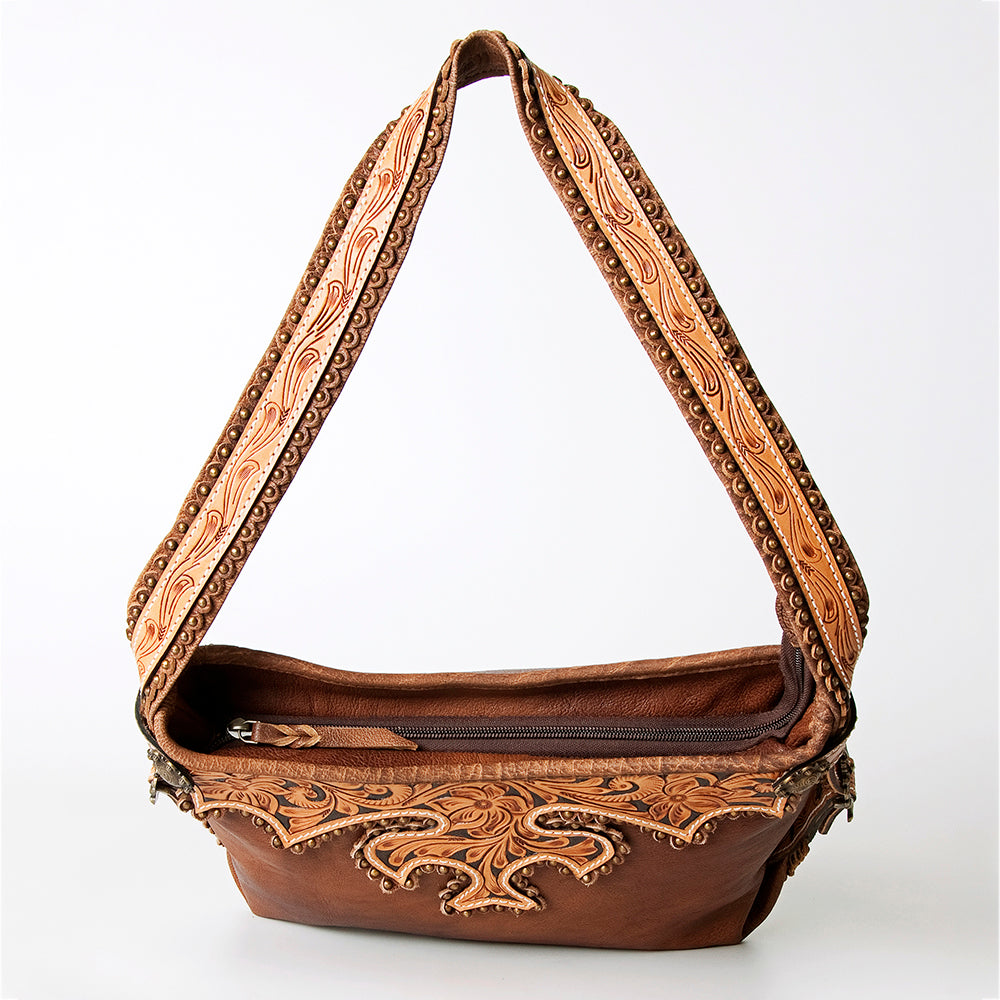 American Darling Hobo Bag Western Hand Tooled Floral Genuine Leather Purse with Rivetted Detail and YKK Zipper for Women