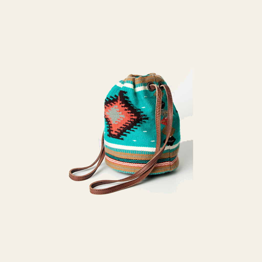 American Darling Bucket Bag, Hand Woven Saddle Blanket & Vegetable-Tanned Leather, Western Drawstring Shoulder Bag
