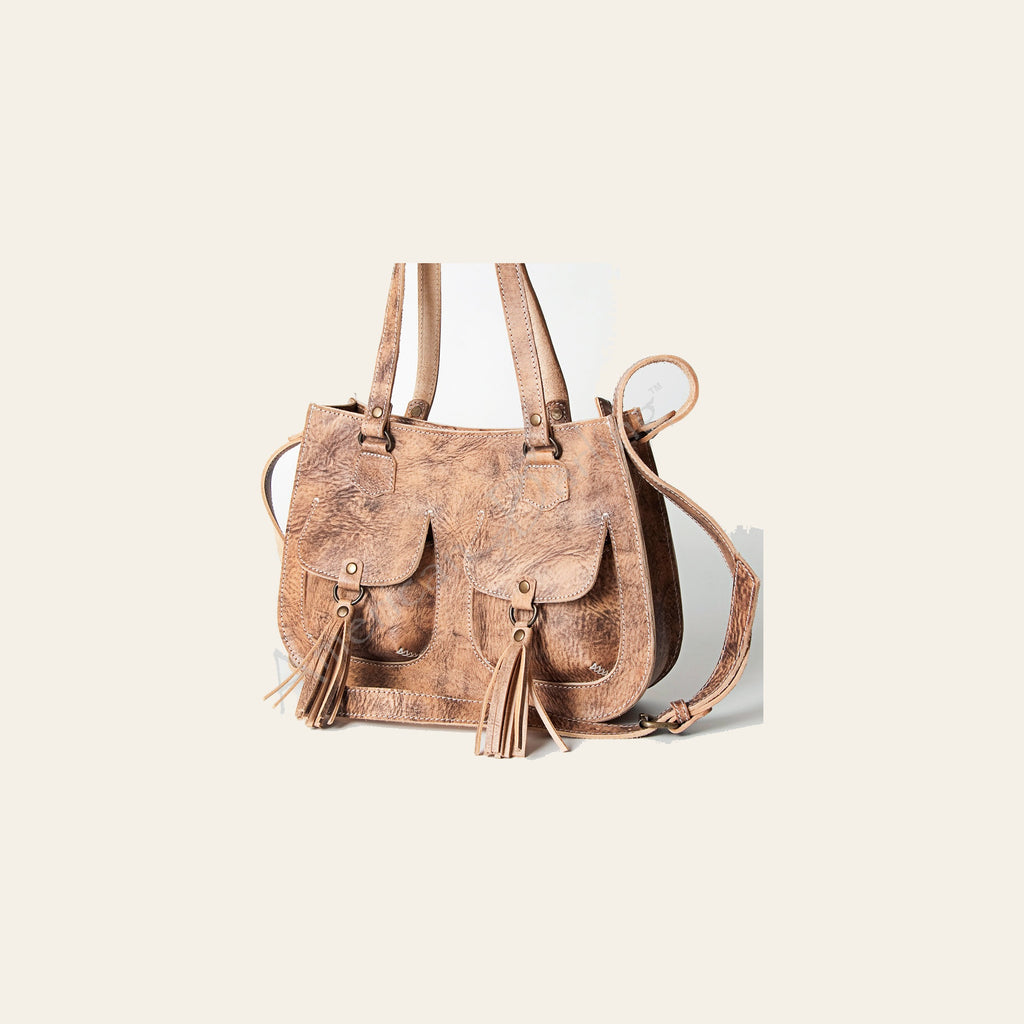 American Darling Tote Bag, High-Quality Full Grain Vegetable-Tanned Leather, Western Handcrafted Purse with Tassels