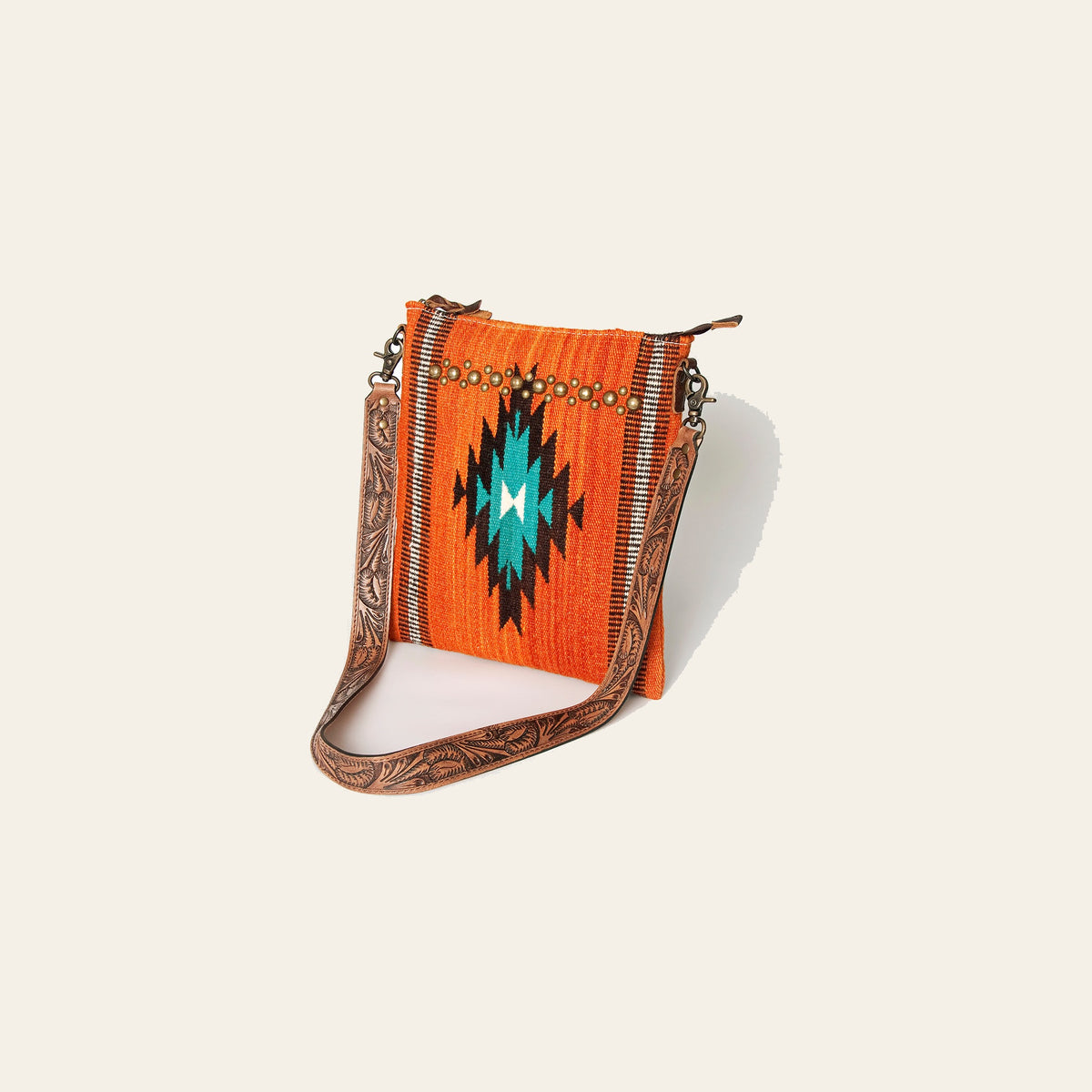 American Darling Large Cross body Bag for Women, Hand Tooled Leather & Woven Saddle Blanket, Western Style Genuine Leather