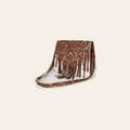 American Darling Messenger Bag Western Hand Tooled Floral Genuine Leather with Hair-On Cowhide Fringes & YKK Zipper for Women