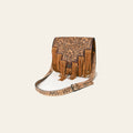 American Darling Messenger Bag Western Hand Tooled Floral Genuine Leather with Hair-On Cowhide Fringes & YKK Zipper for Women