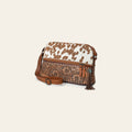 American Darling Cross body Bag, Genuine Leather Western Purse with Hair-On Cowhide, Hand Tooled Floral Accents & Tassels