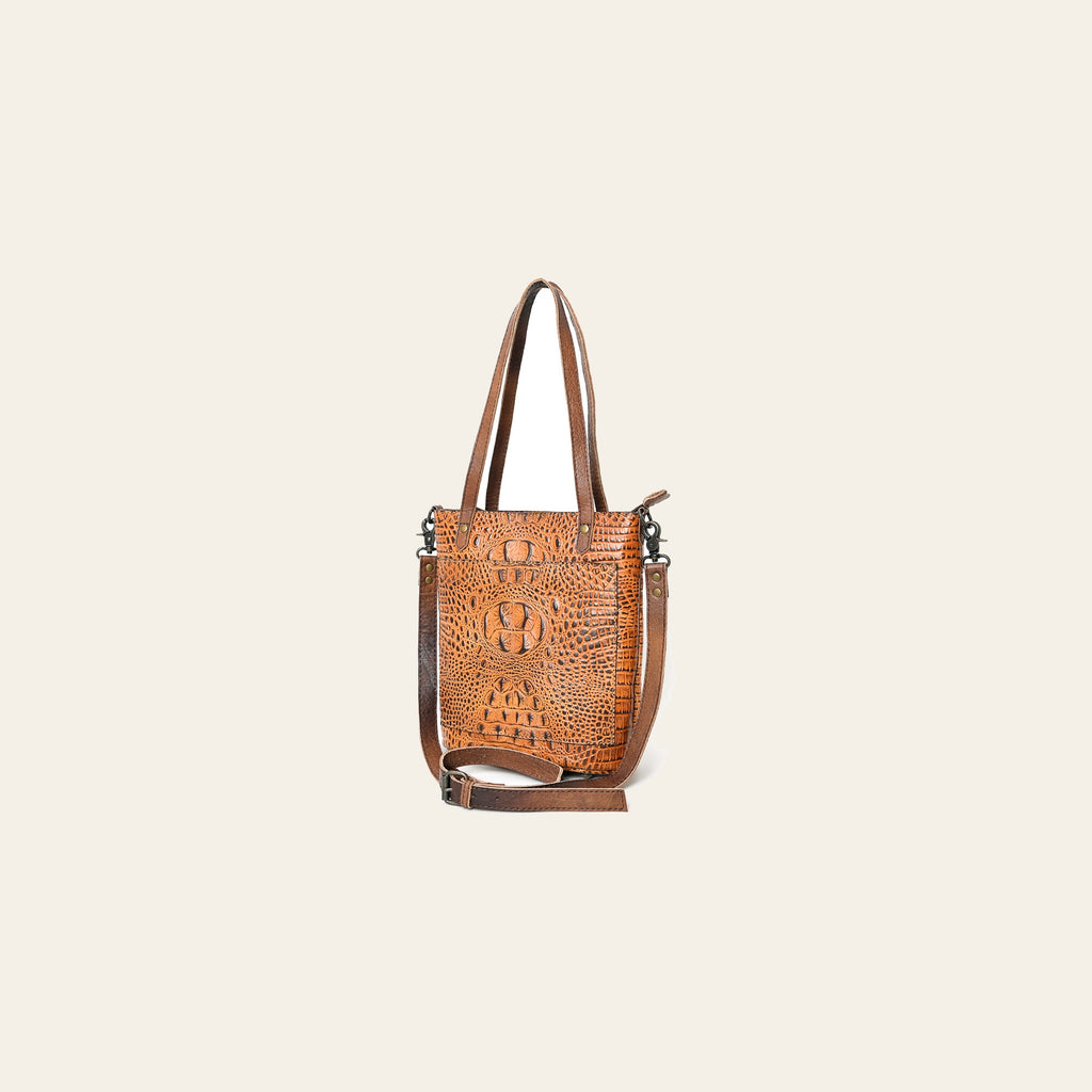 American Darling Western Leather Tote Bag, Crocodile Embossed Full Grain Genuine Leather, Eco-Friendly Handcrafted Purses