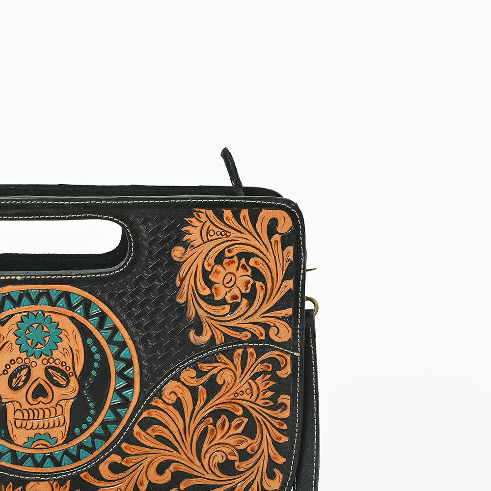 American Darling Hand-Tooled Western Skull Leather Crossbody Bag with Cutout Handle