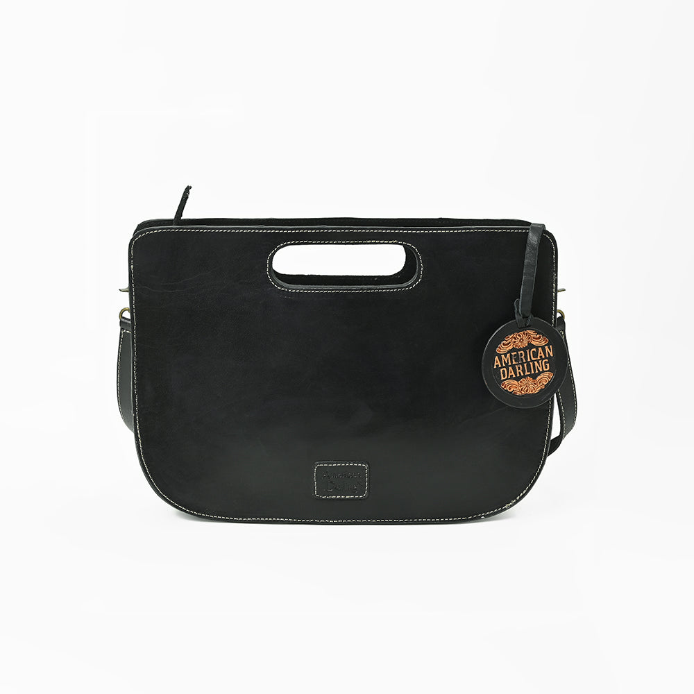American Darling Hand-Tooled Western Skull Leather Crossbody Bag with Cutout Handle
