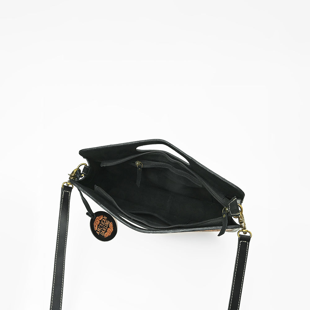 American Darling Hand-Tooled Western Skull Leather Crossbody Bag with Cutout Handle