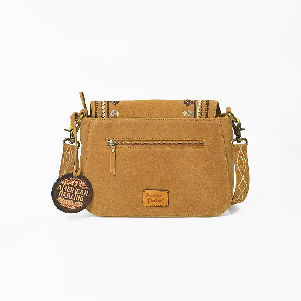 American Darling Boho Western Suede Crossbody Bag with Fringe & Geometric Embroidery