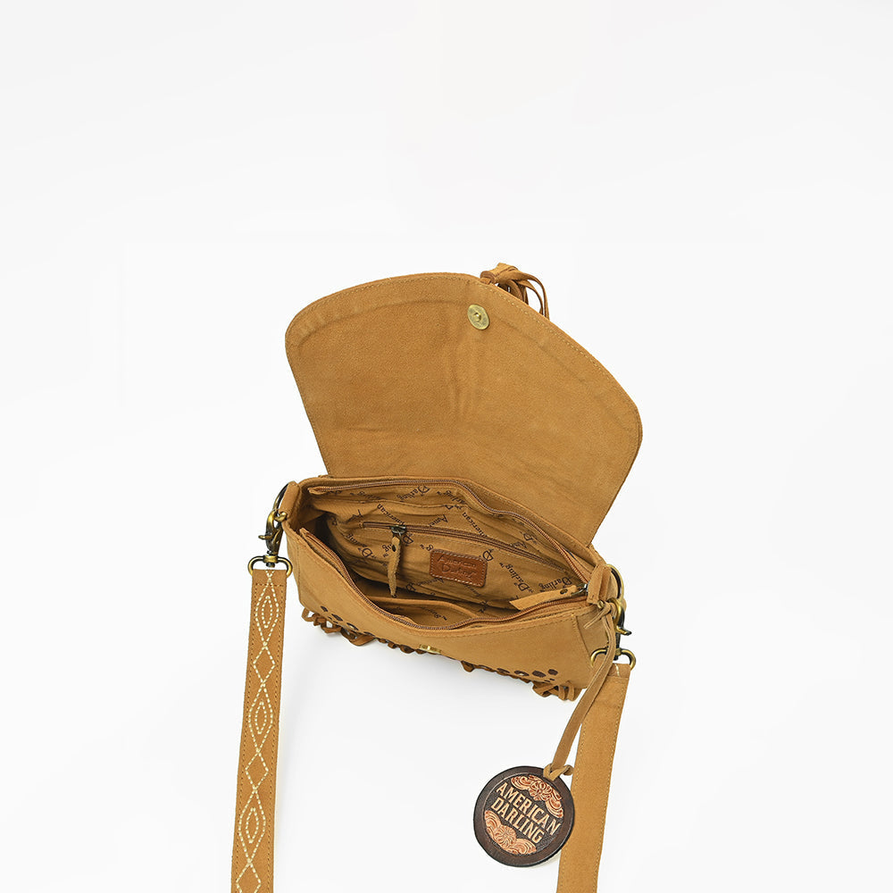 American Darling Boho Western Suede Crossbody Bag with Fringe & Geometric Embroidery