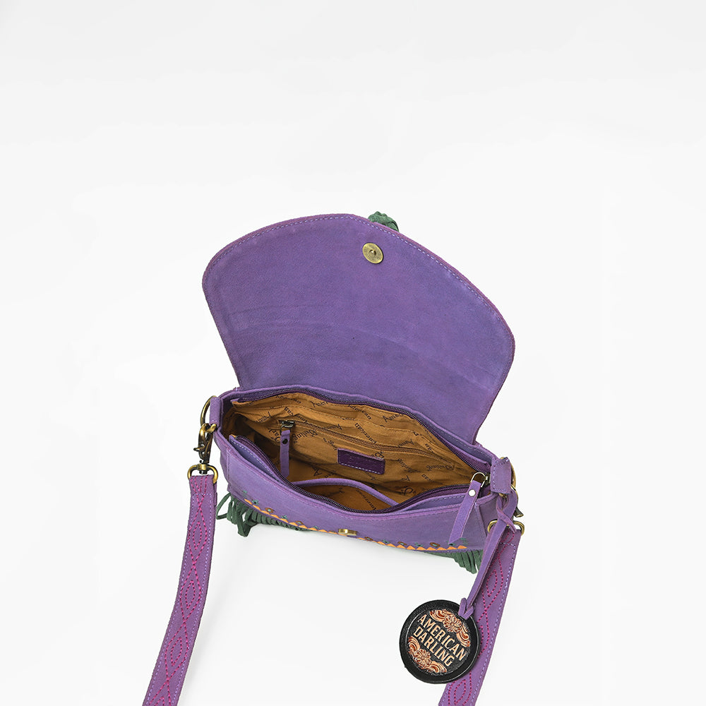 American Darling Boho Western Suede Crossbody Bag with Fringe & Geometric Embroidery