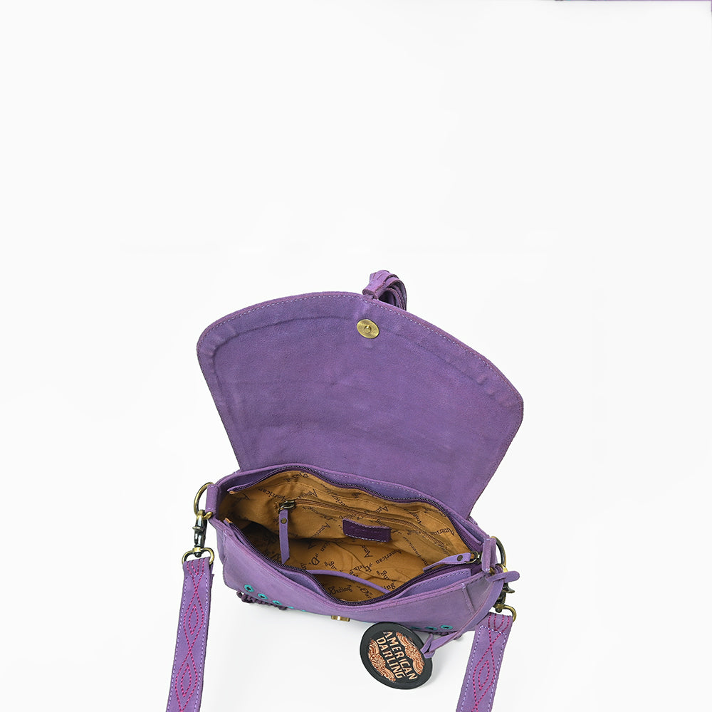 American Darling Boho Western Suede Crossbody Bag with Fringe & Geometric Embroidery