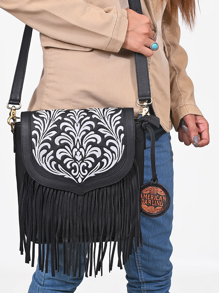 American Darling Hand-Tooled Leather Crossbody Bag for Women, Small Western Floral Carved Clutch Purse