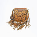 American Darling Sunflower Tooled Leather Fringe Crossbody Bag – Western Boho Handcrafted Purse