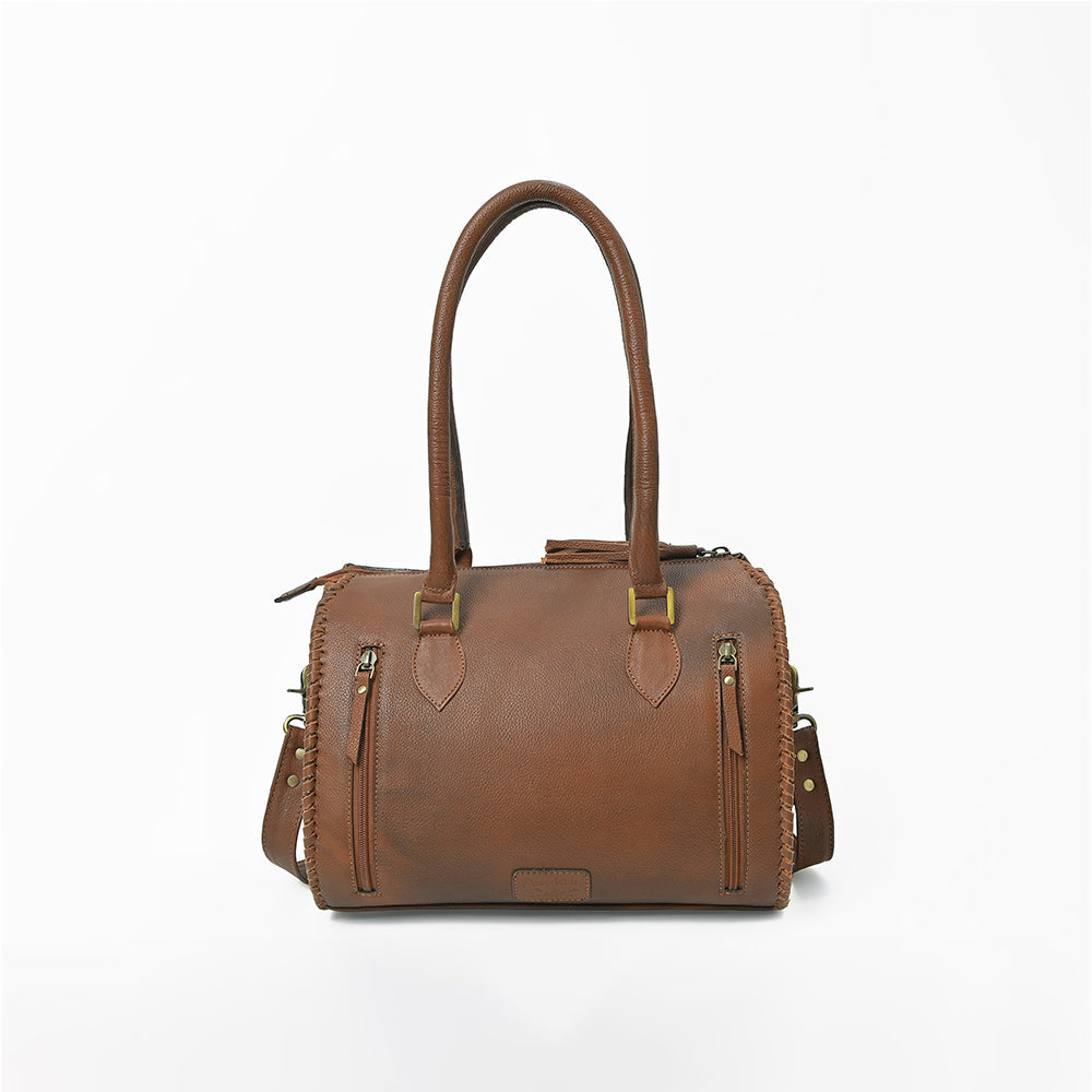 American Darling Hand-Tooled Leather Barrel Speedy Bag – Classic Western Floral Design