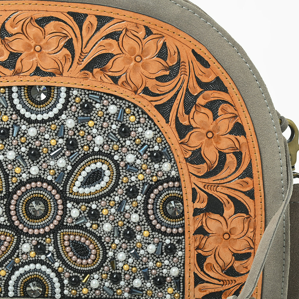 American Darling Western Leather Dome Satchel with Hand-Tooled Floral & Embellished Panel