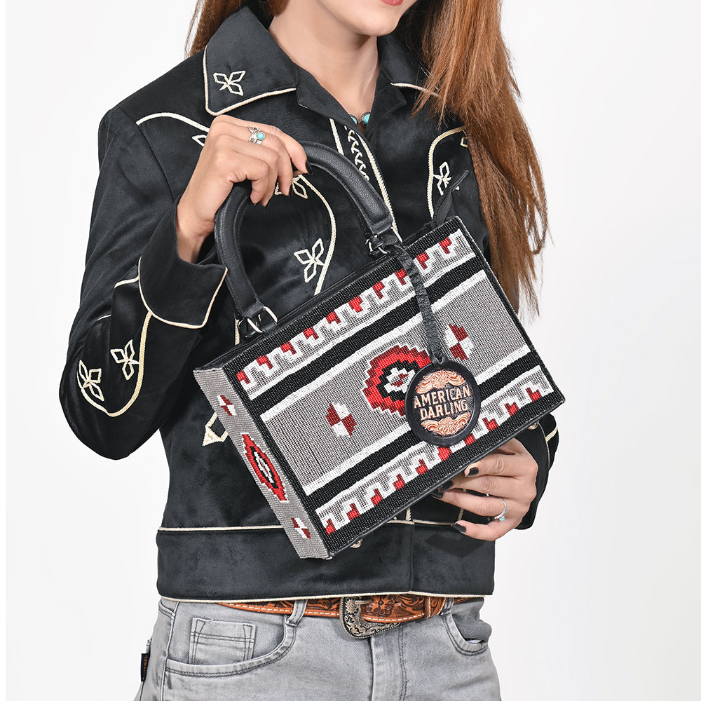 American Darling Southwestern Woven Box Tote Bag with Structured Silhouette