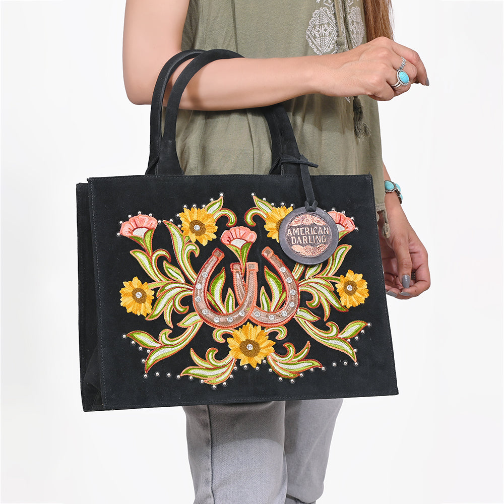 American Darling Embroidered Black Western Tote Handbag
