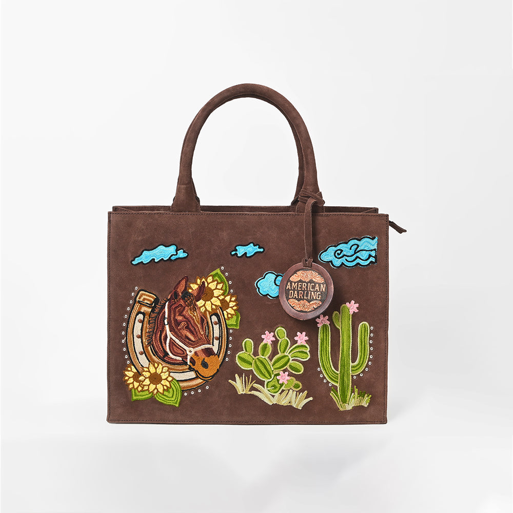 American Darling Western Horse Cactus Leather Tote Bag