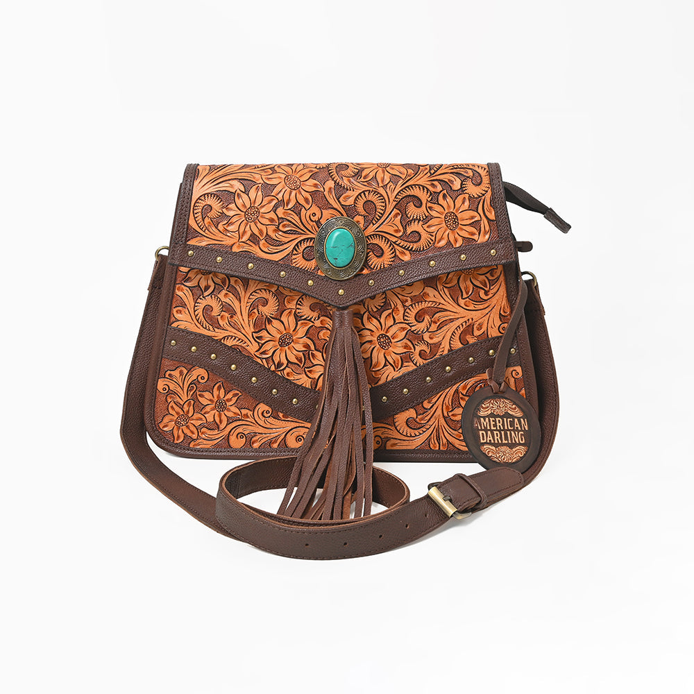 American Darling Western Tooled Fringe Shoulder Purse