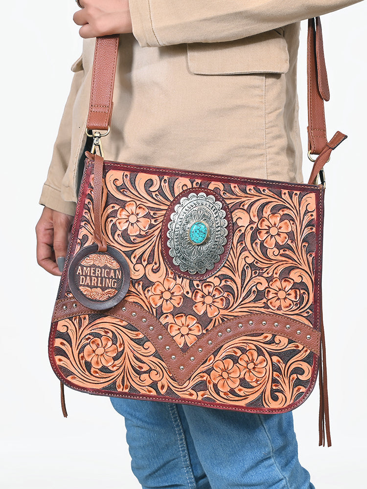 American Darling Western Floral Leather Shoulder Purse