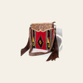 American Darling Large Cross body Bag, Hand Tooled Floral Leather & Woven Saddle Blanket Purse with Fringe and Buck Stitching