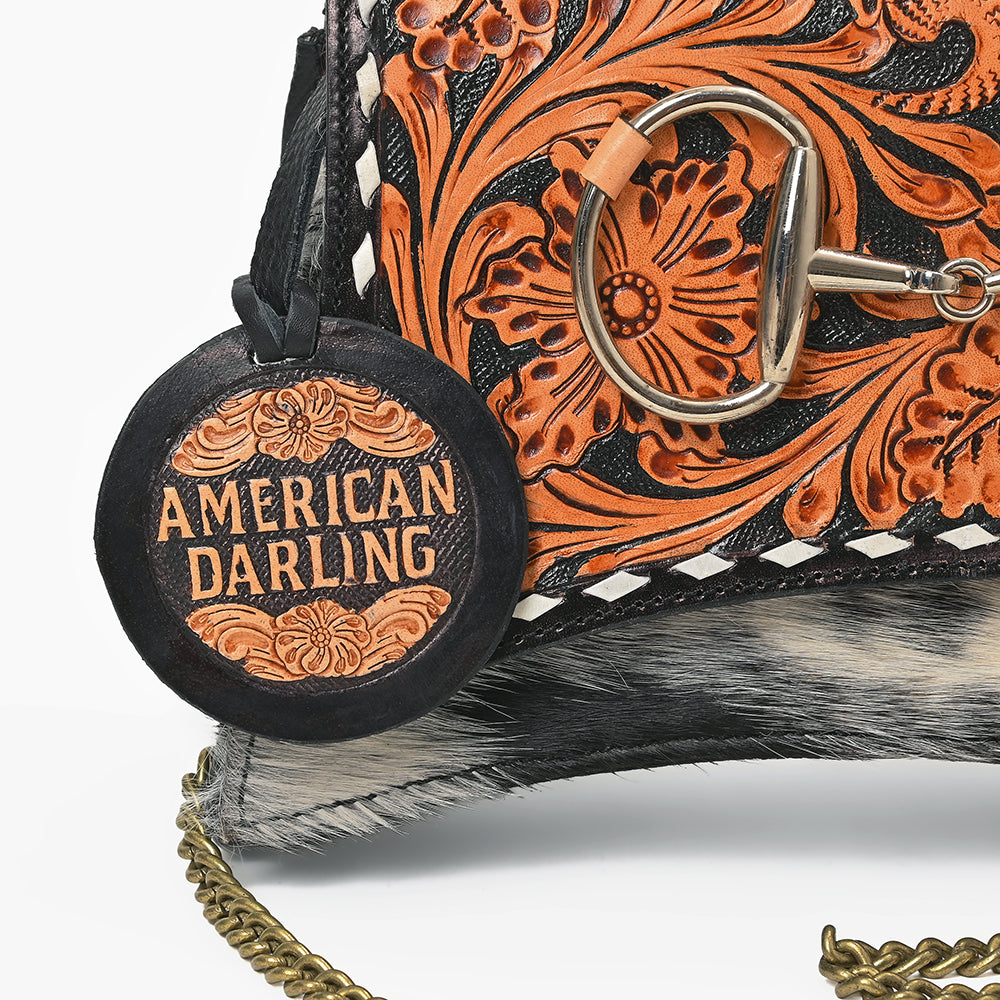 American Darling Western Tooled Leather Crossbody Bag with Hair-On Cowhide