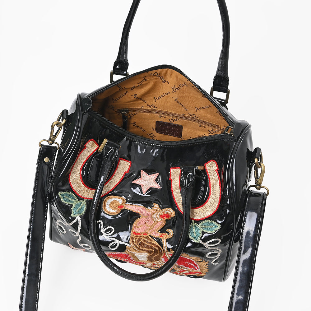 American Darling Floral Embroidered Barrel Satchel Crossbody Bag