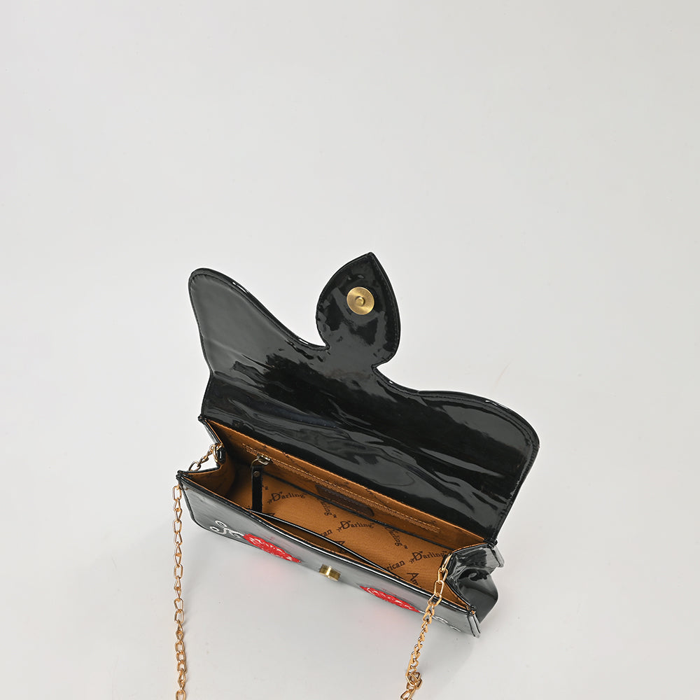 American Darling Black Genuine Leather Western Crossbody Clutch with Embroidered Cowboy Boots Floral Design Gold Chain Strap