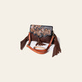 American Darling Messenger Bag Hand Tooled Floral Carved Genuine Leather with Fringes Western Purse