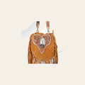 American Darling Large Cross body Bag Genuine Suede Leather Hand Tooled Floral Carved with Fringes Buck Stitched Western Purse