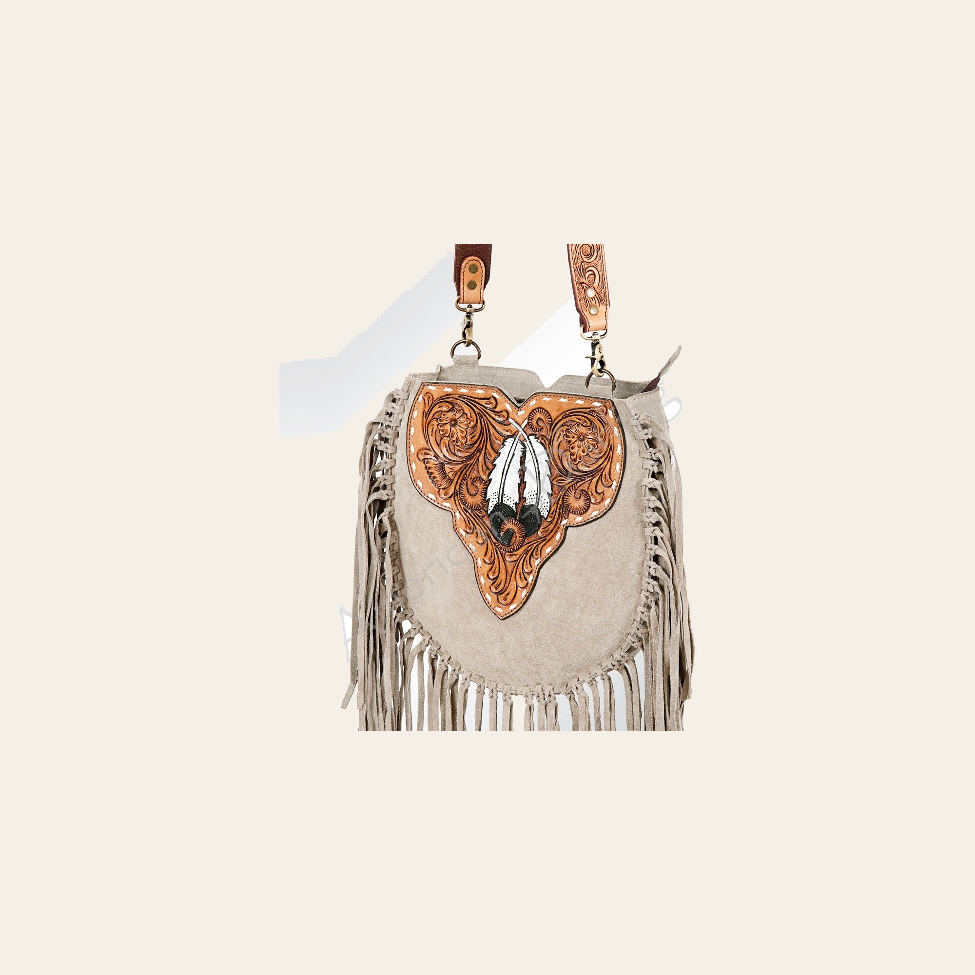 American Darling Large Cross body Bag Genuine Suede Leather Hand Tooled Floral Carved with Fringes Buck Stitched Western Purse
