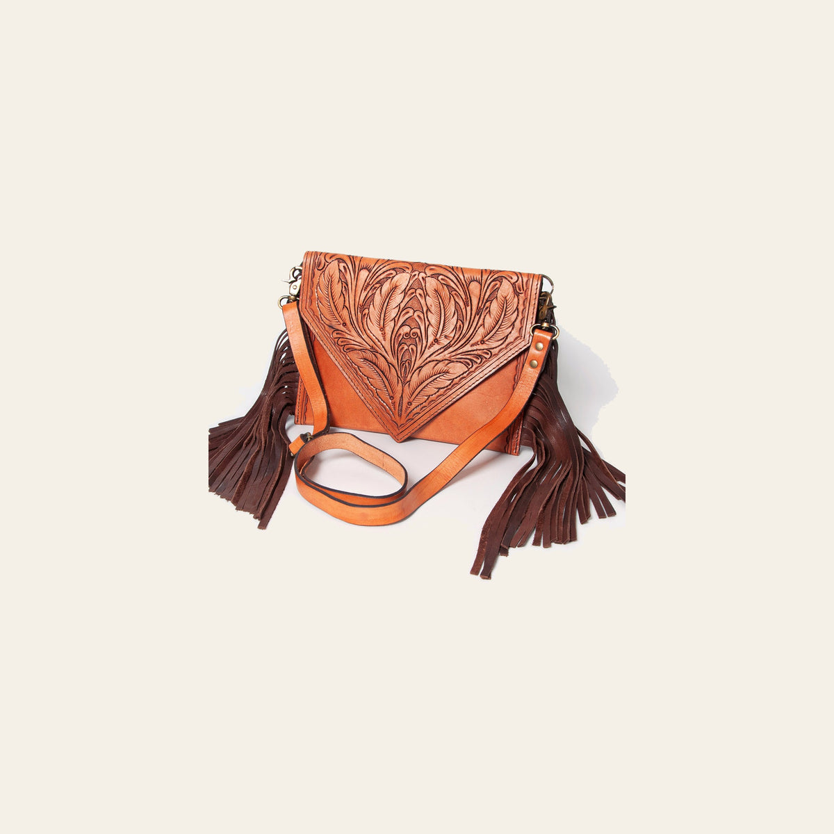 American Darling Envelope Hand Tooled Genuine Leather with Fringes Western Purse Accessories