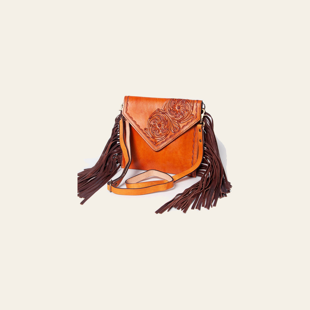 American Darling Envelope Bag Hand Tooled Genuine Leather with Fringes Western Purse Accessories