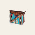 American Darling Women's Hand Tooled Floral Carved Leather Large Cross body Bag with Hand Woven Saddle Blanket and Buck Stitching