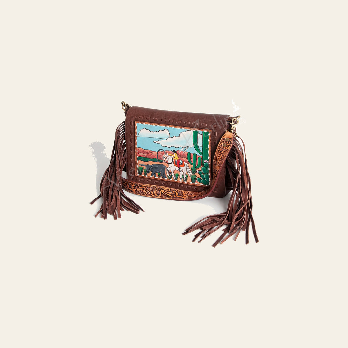 American Darling Hand Tooled Fringed Genuine Leather Small Cross body Bag Eco-Friendly Vegetable Tanned Full Grain Leather YKK Zipper
