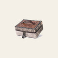 American Darling Jewelry Case for Women - Hand Tooled Floral Carved Leather, Hair-On Cowhide & Buck Stitched Organizer